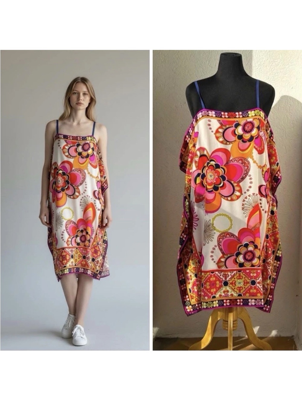 Trina Turk Pink & Orange Floral Slip Dress